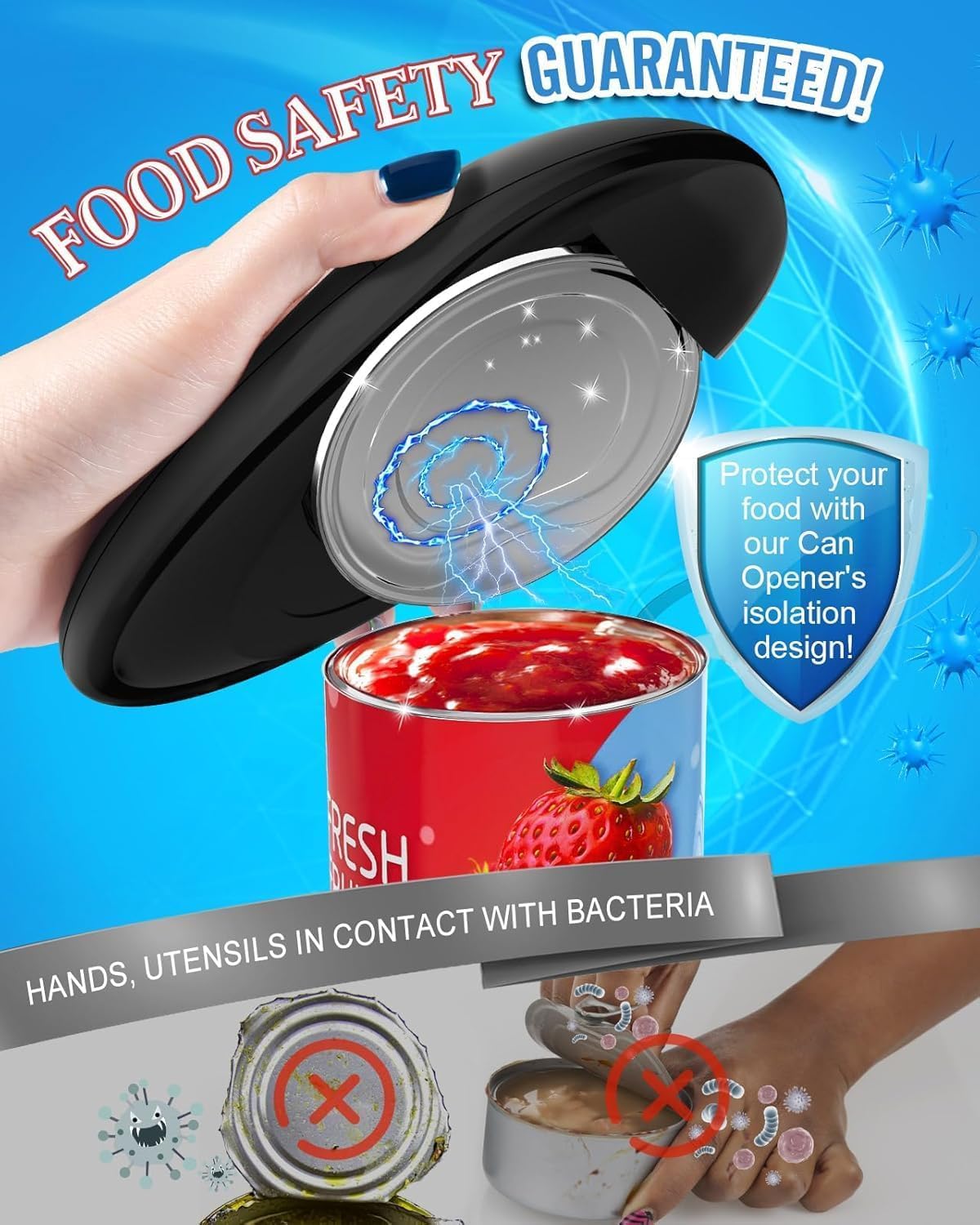 Electric Can Opener, Battery Operated Automatic Side Cut with Smooth Edge, One Touch Hands Free Safety Opener for Seniors, Arthritis and Weak Hands